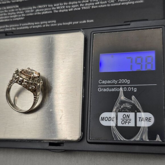 CW Sterling Silver Peach Tourmaline & Marcasite Halo Cathedral Ring Size 7 7.98g - Picture 12 of 13